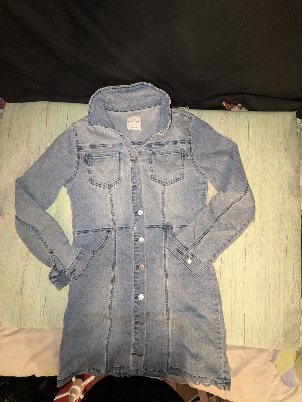 Celebrity Pink Light Blue Denim Longline Jean Jacket LG